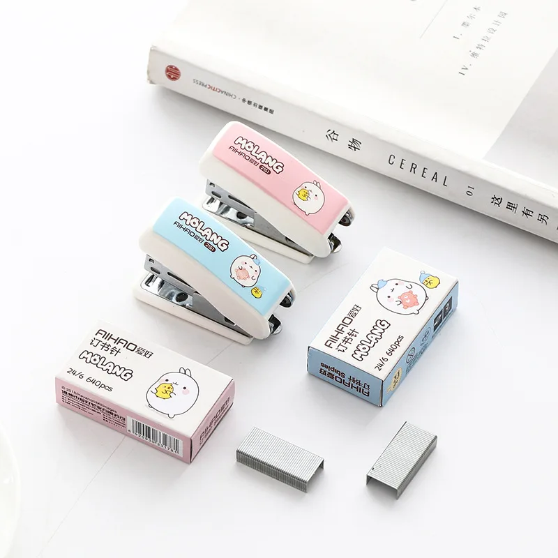 Kawaii Molang рисунком кролика набор степлеров с скобы Портативный мини школьные