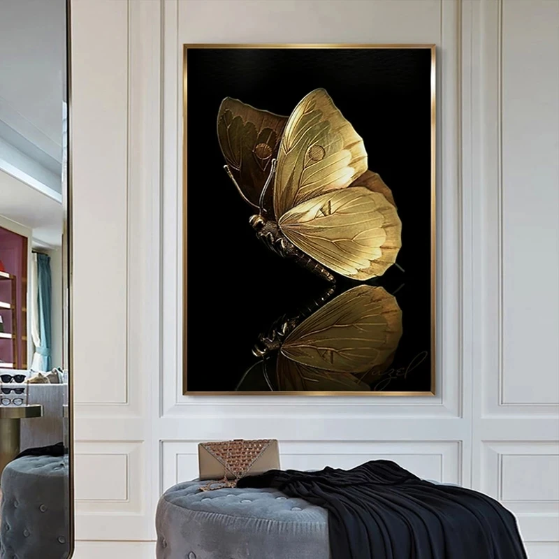 

Posters Prints Golden Butterfly Modern Canvas Painting Luxury Wall Art Black Gold Wall Pictures For Living Room Home Decor Frame