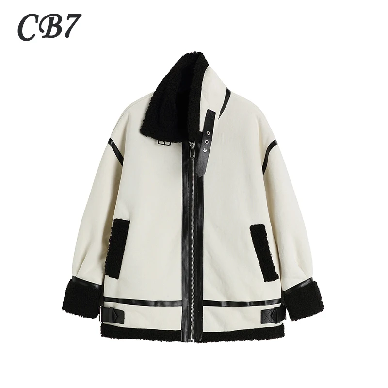 

Женская теплая куртка из овечьей шерсти, утепленная модная повседневная куртка с высоким воротником в стиле пэчворк, свободное Стеганое па...