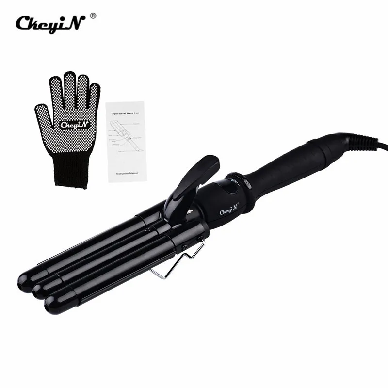 

3 размера LCD керамический Плойка для завивки Тройные Бочки глубокая волна щипцы для завивки волос воин Электрический салон анион локоны Инс...