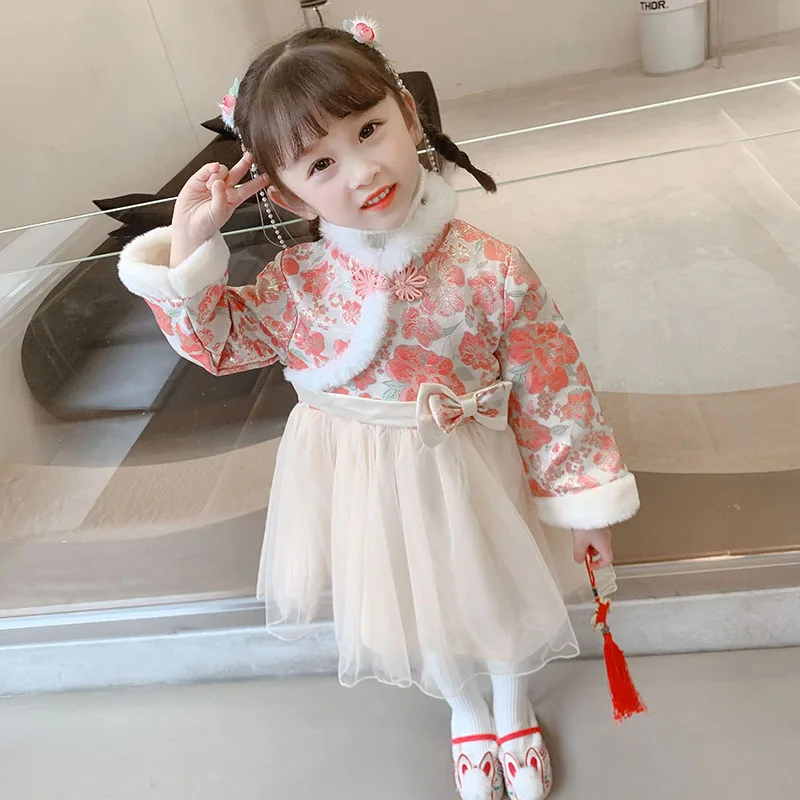 

Платье для новогодней девочки, китайское Новогоднее зимнее платье, женское утолщенное плюшевое платье со скошенной юбкой 1-16