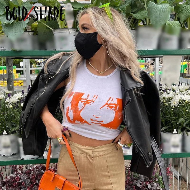 

Bold Shade 90s Grunge Anime Print T Shirt Street Trend Indie Fashion y2k Summer Tee Shirts for Women Casual Cropped Tops 2021