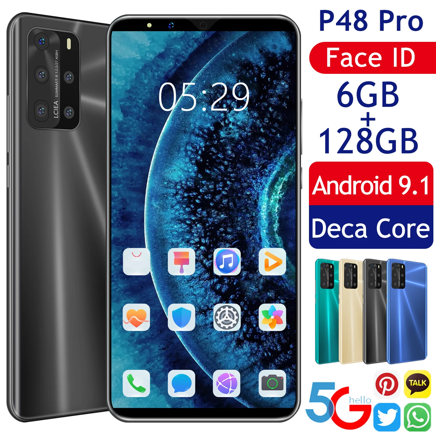 

Global Version P48 pro 5.8"SmartPhone 6GB+128GB 3800mAh Big Capacity Battery Android 8+16Mp Camera Fingerprint Unlock Cellphone
