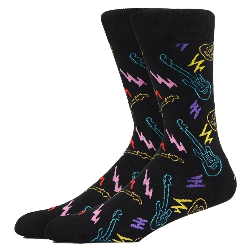 Men Socks Funny Violin Pipe Fashion Pattern Happy Men Cotton Socks Breathable Sweat-Absorbing Novelty Casual Dressing Socks