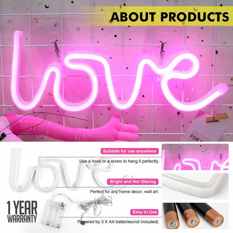 Светодиодный неоновый розовый знаки любви для декора стен светильник s домашние