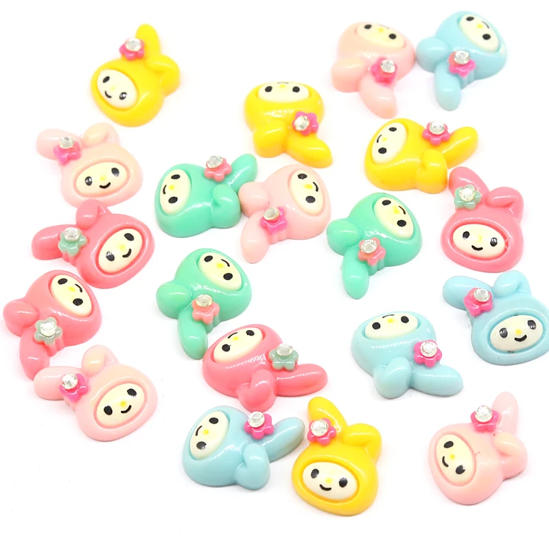 50 шт в наборе Kawaii смешанные Цвет Смола кролик w/Стразы Кабошоны Подвески Херувим