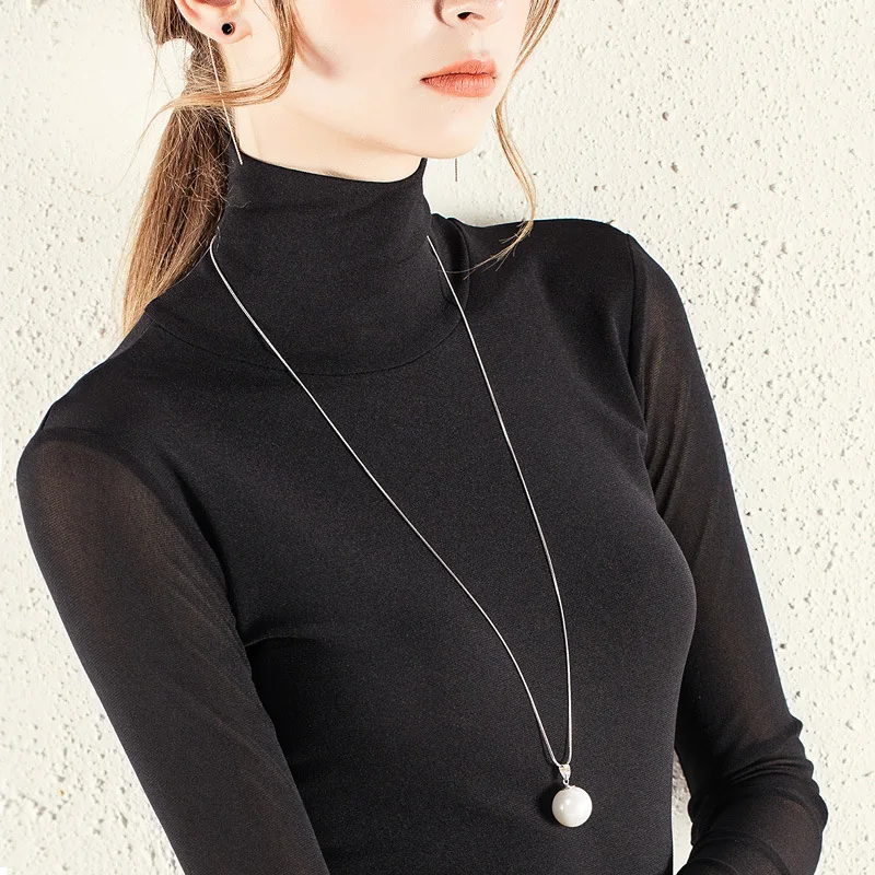 

Wind autumn and winter new high collar net bottomed shirt women's large long sleeve T-shirt