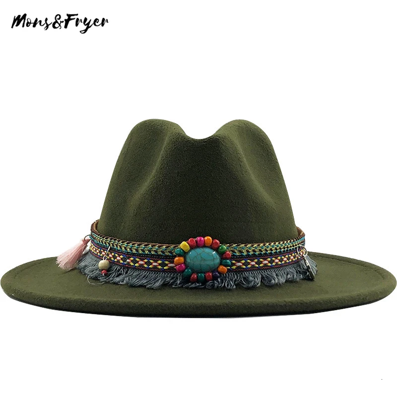 Панама шляпа для мужчин и женщин с широкими полями шерсть фетровая пряжкой на