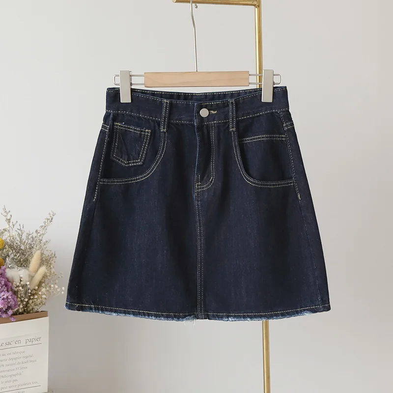 Женская юбка-трапеция Bornladies темно-синяя джинсовая юбка с высокой талией уличная