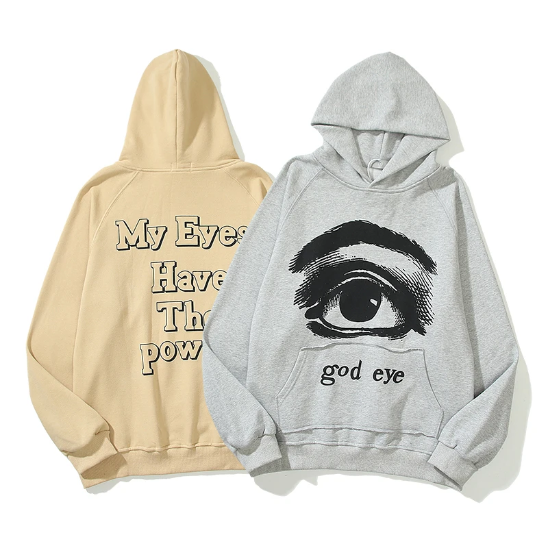 

High Street God Eye Letter Print Fleece Casual Autumn Hoodies Couple Harajuku Stranger Things Oversize Hooded Mens Swearshirts