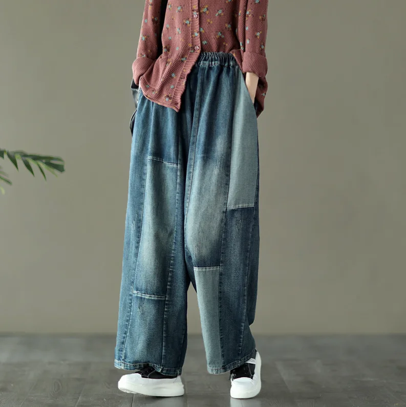 Джинсы женские в стиле ретро свободные джинсовые штаны большого размера с