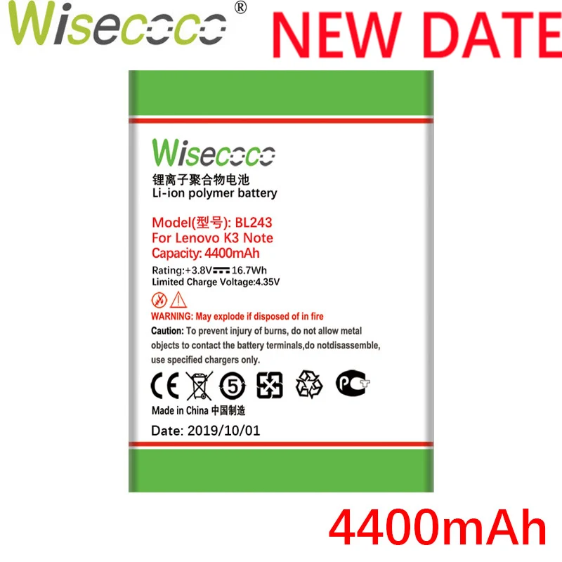 Wisecoco BL243 4400 мАч Батарея для lenovo K3 Примечание K50-T5 K50-T3S A7000 A5500 A5860 A5600 A7600 Батарея Замена