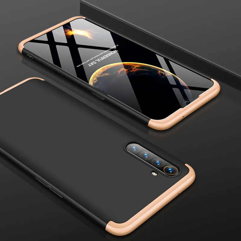 Oppo Realme XT чехол RealmeX2 360 градусов полное покрытие защищенный Матовый Жесткий чехол для Oppo Real Me XT X2 Противоударная Защитная крышка - Цвет: Black and Gold