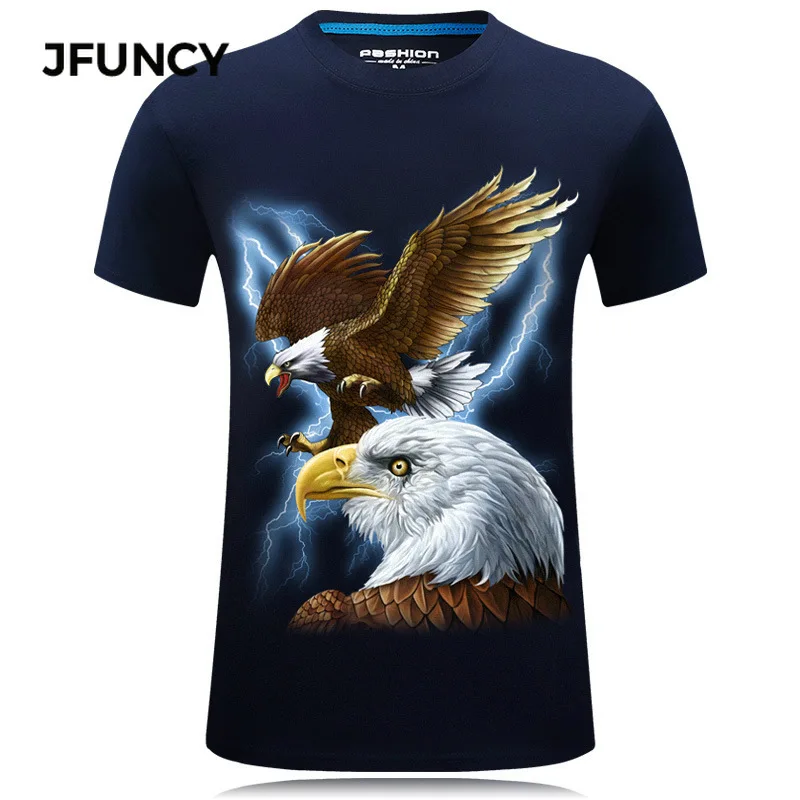 JFUNCY 3D Flying Eagle Print Tshirt Men Graphic T Shirts Summer Short Sleeve Streetwear Male Tee Top Cotton Casual Man Clothing