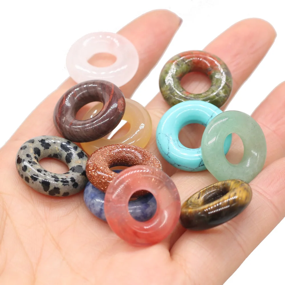 

Natural Stones Pendant Round Big Hole Turquoises Mix Color Loose Beads For Jewelry Making DIY Bracelet Necklaces Accessories