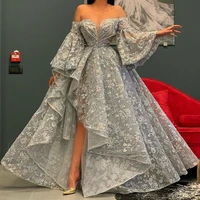 sexy full lace evening dinner dresses for women long sleeves off the shoulder beaded a line prom gowns party wear