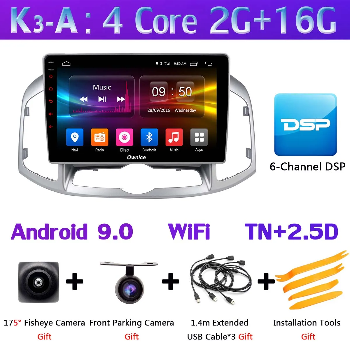 K3-A 360 ° панорамный 4G SIM Android 9,0 4G+ 64G gps компактное минирадио CarPlay автомобильный мультимедийный плеер gps радио для Chevrolet Captiva 2011 - Цвет: K3-A