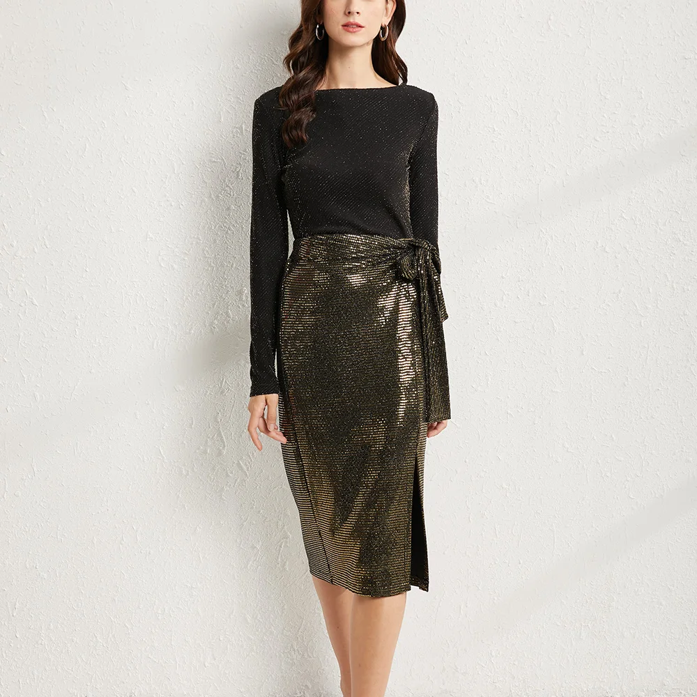 Женское платье-карандаш с длинным рукавом и круглым вырезом | Женская одежда