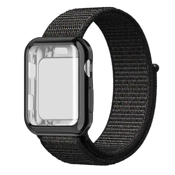 black red Ремешок для часов apple Watch band Спортивная петля correa apple watch 4 3 iwatch band 38 мм 42 мм 44/40 мм нейлоновый браслет+ чехол для часов - Цвет ремешка: black red