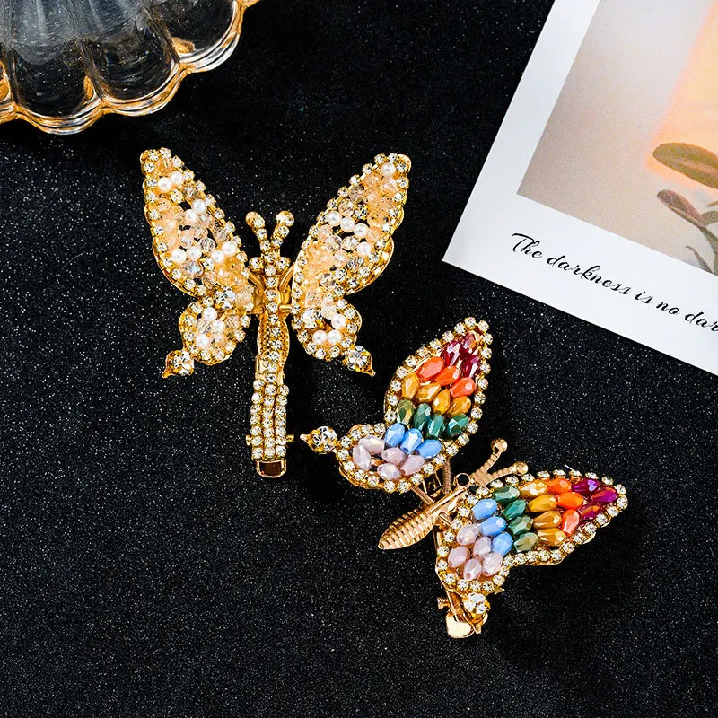 

Vintage Rhinestones Crystal Butterfly Hair Clip Crystal Rhinestone Butterfly Bangs Clip For Girl Women Beauty Hair Accessories