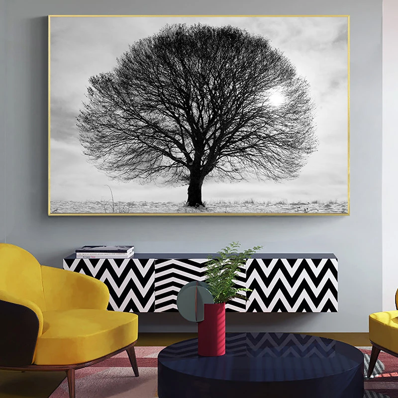 Современное искусство вдохновленная роспись Desert Black Grey большое дерево Cardros холст живопись плакат и печать Настенная картина для гостиной