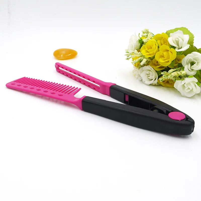 1 pc women V type design Hair Straightener Comb Folding Hair Sort Out Pink Modeling Salon Hairdresser Combs Styling Tool