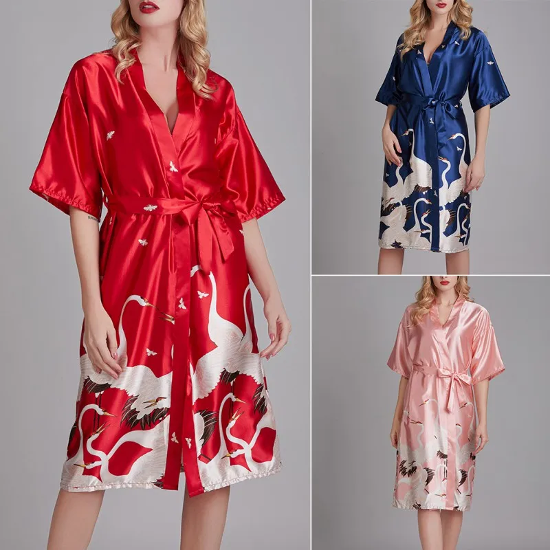 

New Style Ladies Kimono Imitation Silk Bathrobe, Casual Ladies Pajamas, Home Service