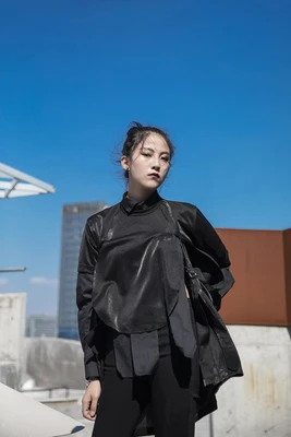 

Summer dark punk style style style matching long short-sleeved t-shirt