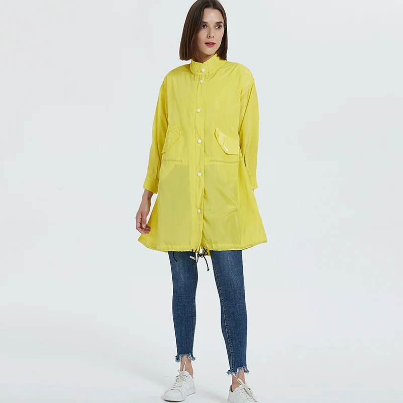 Женское длинное пальто желтое солнцезащитное из полиэстера в полную длину