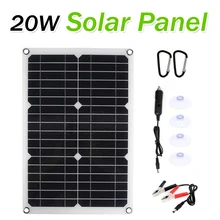 Solar Panel Kit 20W 18V DIY Battery Power Portable Multifunctional Outdoor Solar Charging Board for Phone Car Emergency Power