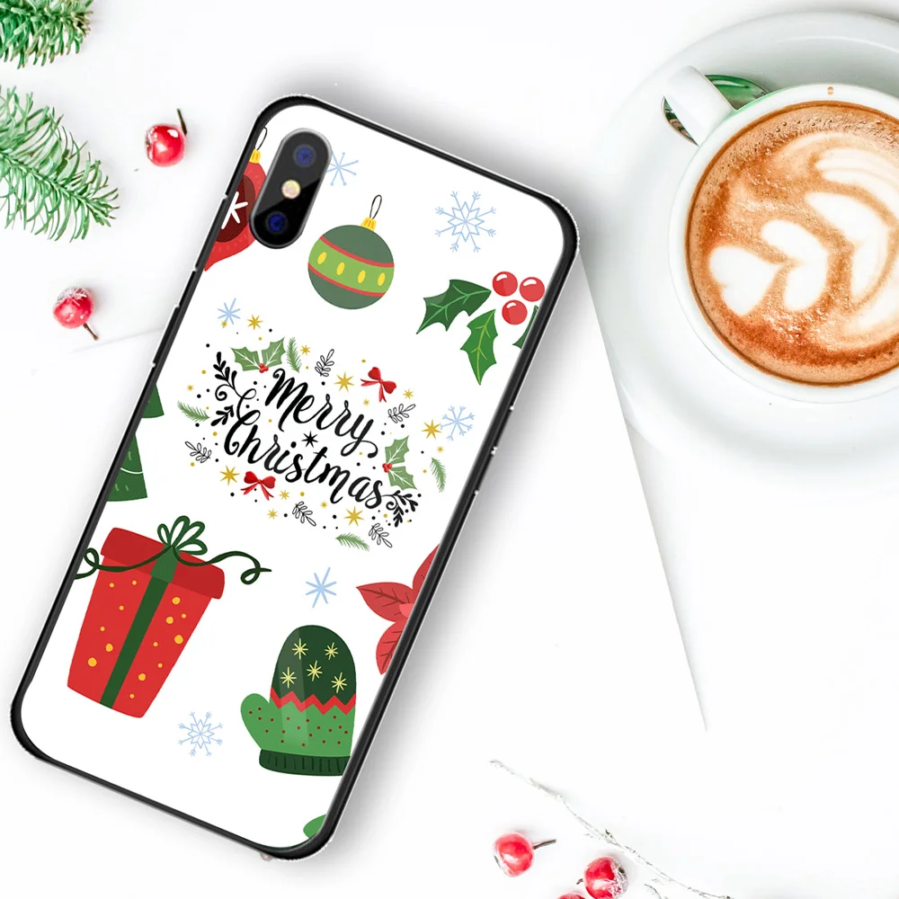 Роскошный Рождественский чехол для iPhone X XS XR XSMAX, жесткий стеклянный чехол Чехол для iPhone 5 5S SE 6 6S 7 8, новогодний подарок, Conque