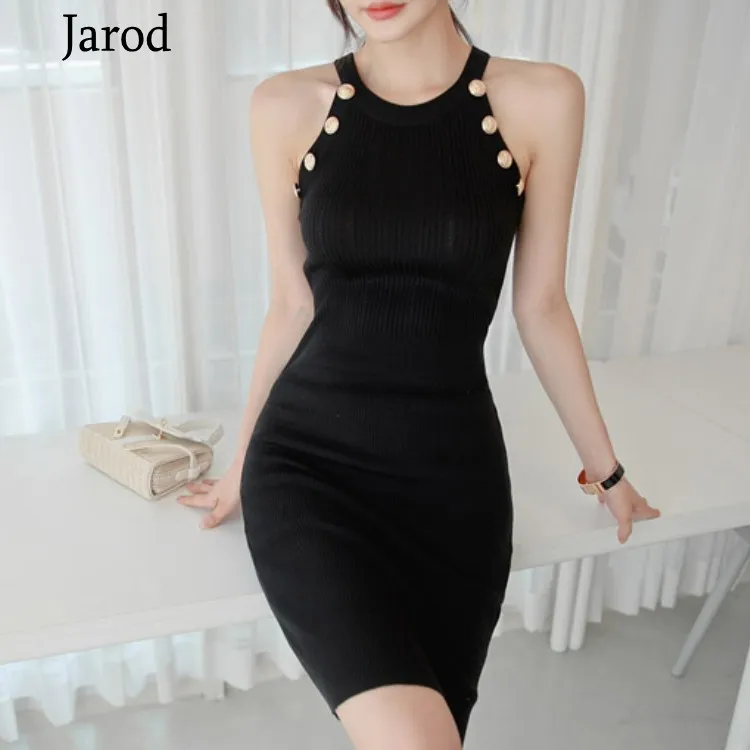 Женское трикотажное платье без рукавов корейское привлекательное с