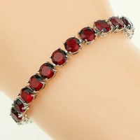 bridal red garnet white zircon created jewelry 925 silver jewelry link chain bracelet 21cm for women free gift box