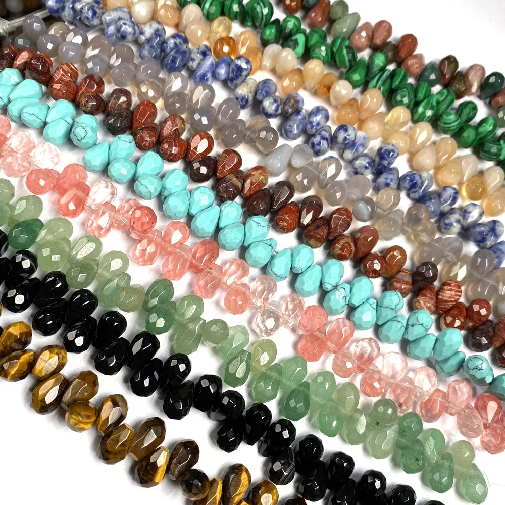 

16mm Natural Stone Bead Faceted Waterdrop Agates Healing Crystal Bead for Charms Jewelry Making Necklace Bracelet for Women