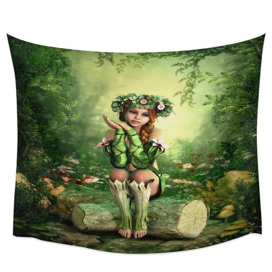 Деревянный венок для девочек зеленый Растительный гобелен Настенный Коврик