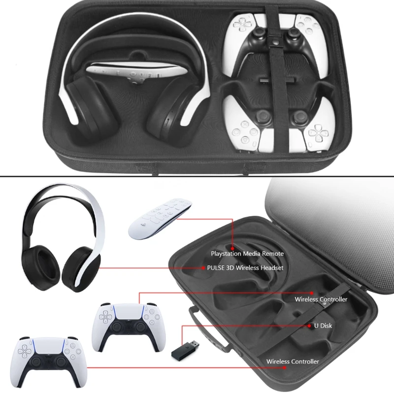 

Universal 3in1 Remote Control Headset Storage Bag + 2x Gamepad Case + Host DustProof Cover Kit for Play-station 5 PS5 M5TB