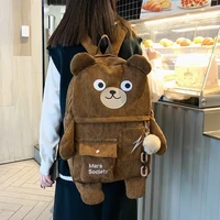 japanese corduroy bear backpacks for cute women multi pockets school bags large capacity backpack teenger girls schoolbag female