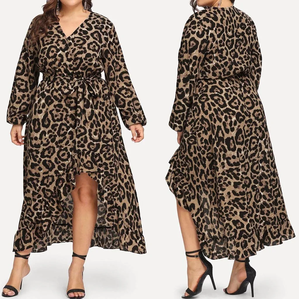 Женское платье ropa mujer vestidos de verano vestidos verano mujer robe повседневное леопардовое ТРАПЕЦИЕВИДНОЕ XL-5XL с длинными рукавами Z4