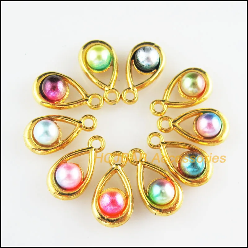 

20 New Teardrop Charms Mixed Acrylic Smooth Pendants Gold Color 9x17.5mm