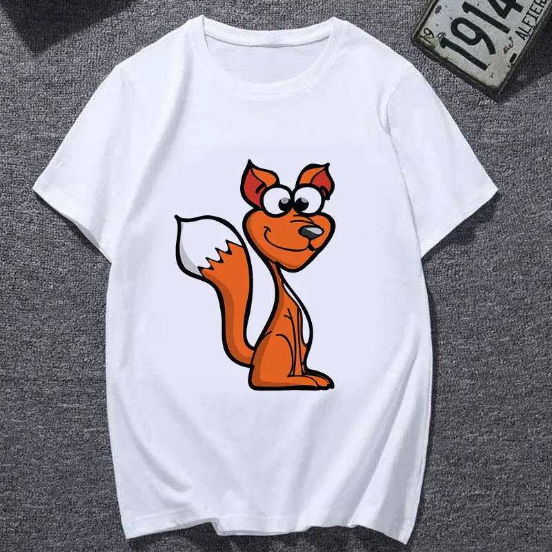 

2021 New Cute Fox Cartoon Printed Ladies T-shirt O-Neck Harajuku Graphic T-shirt Short Sleeve Summer Tees Hot Selling Clothing