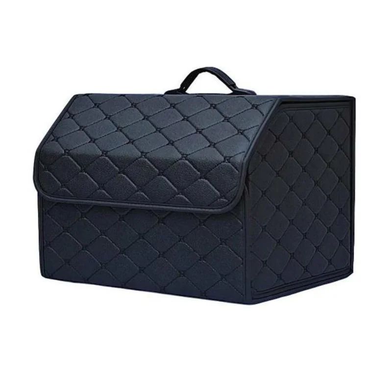 

Collapsible Car Trunk Storage Bag Organizer Box with Lid Portable Car Storage Stowing Tidying PU Leather Auto Trunk Organizer