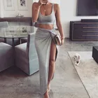 Женский укороченный топ с длинной юбкой, комплект из двух предметов вечерние пикантная юбка с разрезом и высокой талией, эластичная облегающая длинная юбка, на лето