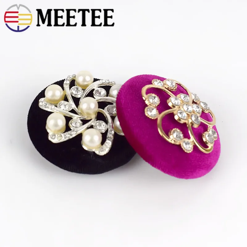 MEETEE 4 шт. 44 мм 2 вида цветов покрытая жемчугом ткань стразы металлические кнопки