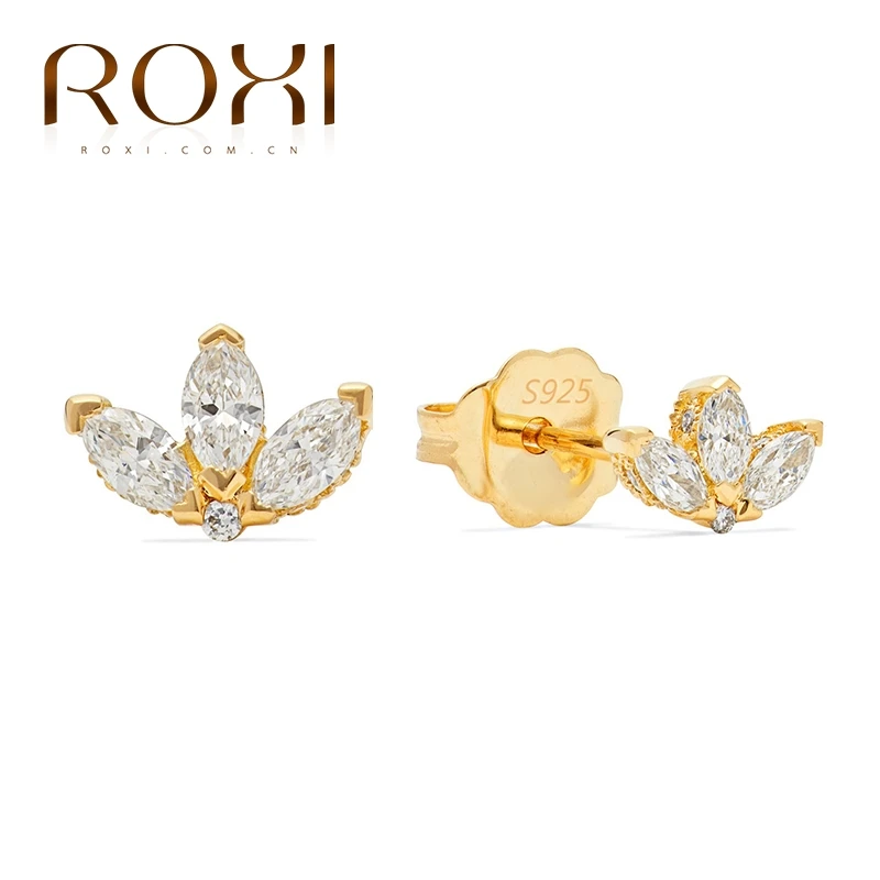 ROXI 925 серебряные серьги простые клеверные гвоздики ааааа Циркон Камень Золотой