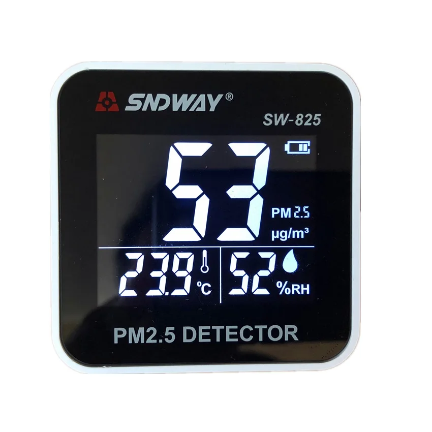 SW-825 Pm2.5 Detector Temperature Humidity Meter Digital Air Quality Monitor USB Rechargeable Alarm Value Can Set Gas Analyzer