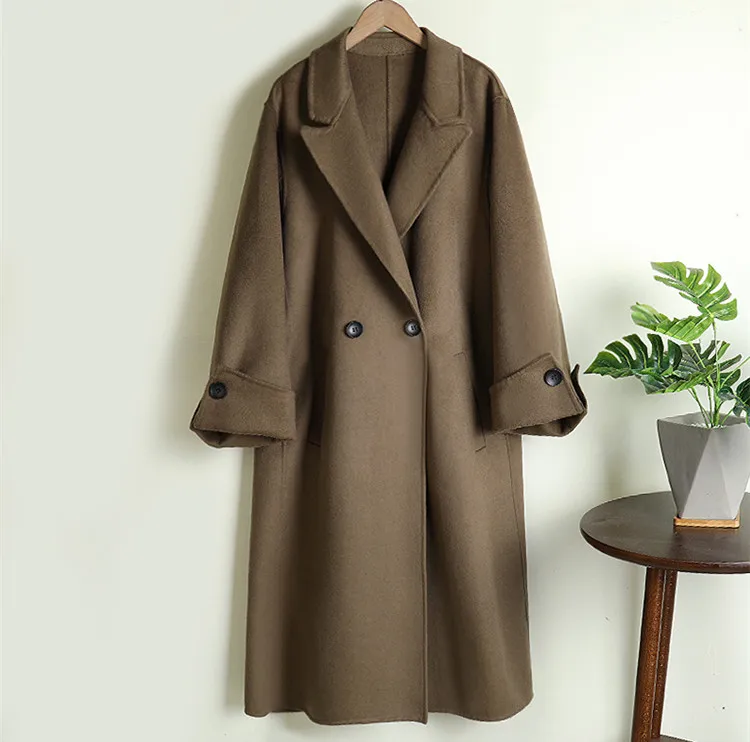 

Women Wool Coat Winter Female Outerwear Medium Length Black High Quality Handmade Woolen Outwear Korean New Arrival