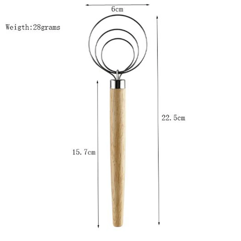 

Stainless Steel Coil Egg Beater Wooden Handle Agitator Dough Whisk Gadget