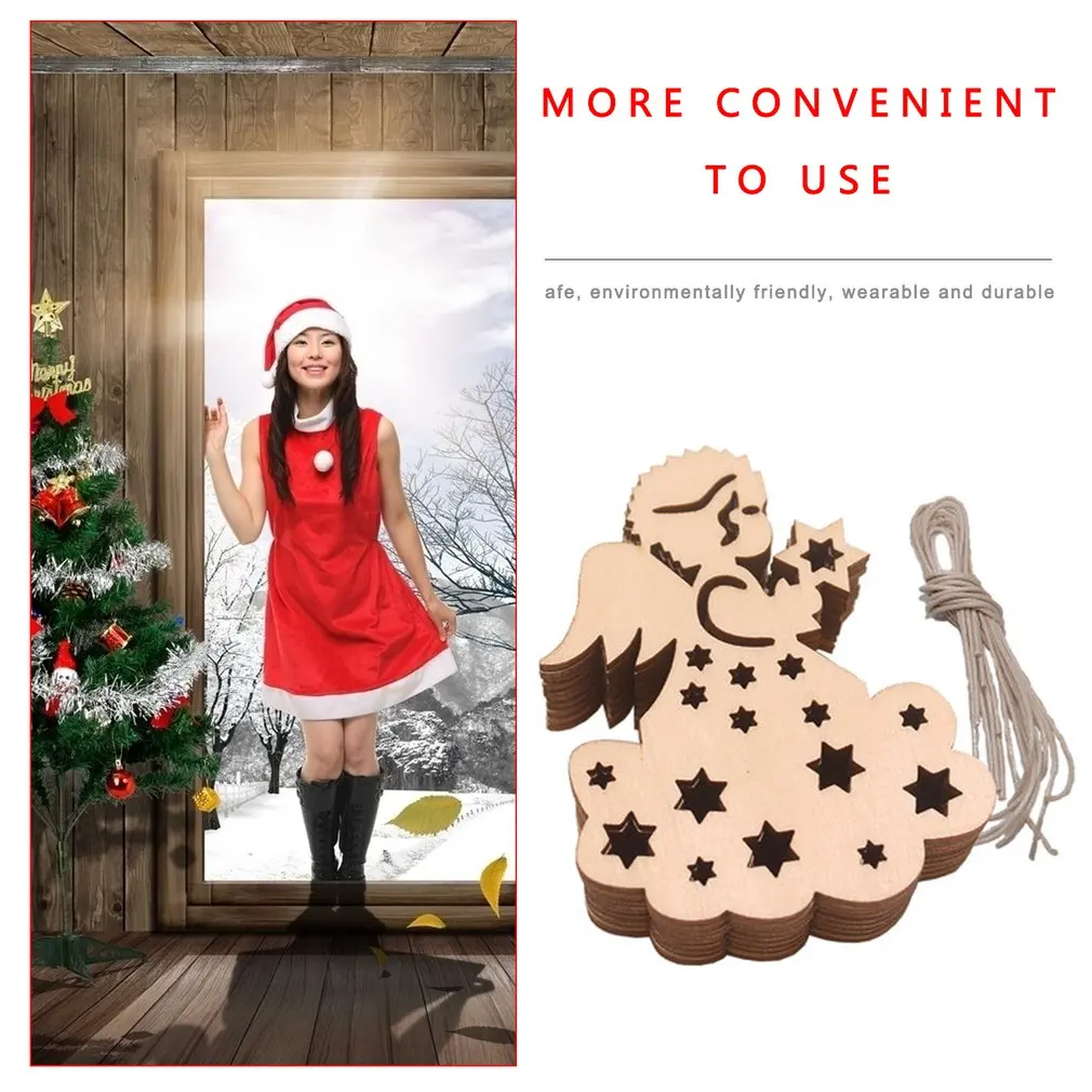 

10pcs Carved Christmas Tree Pendant Creative Handicraft Home Festival Decoration Wooden Pendant Gift