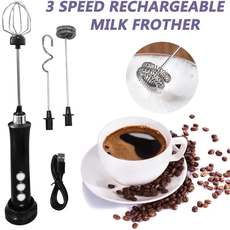 

New USB Electric Mixer Food Juice Blender 3 Speed Stainless Whisk Kitchen Milk Frother Handheld Foam Maker for Coffee Cappuccino