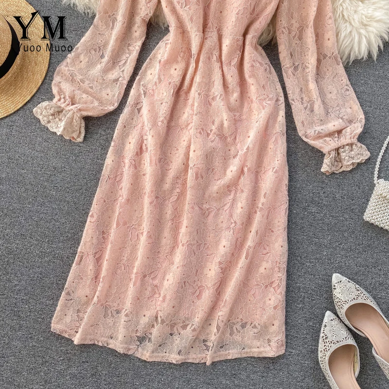 YuooMuoo осенне-зимнее женское бархатное кружевное платье корейская мода с отложным